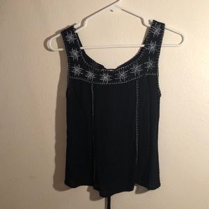 Black lace up back bohemian tank top